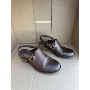 Teva Foxy Leather Slingback Clog Shoes Brown Women's Sz 7 Chunky Heel Comfort